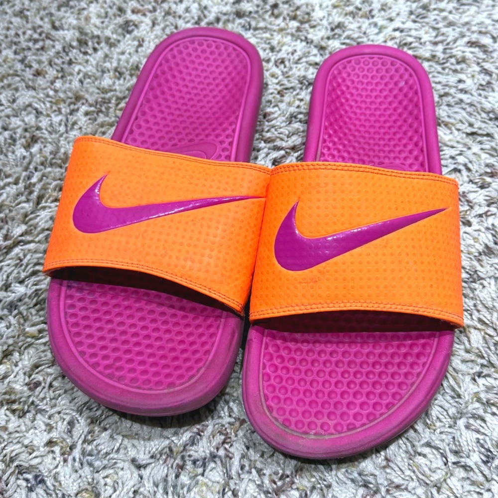 Nike Benassi JDI Slides Womens 10 Orange Pink Athletic Sandals 343881-866